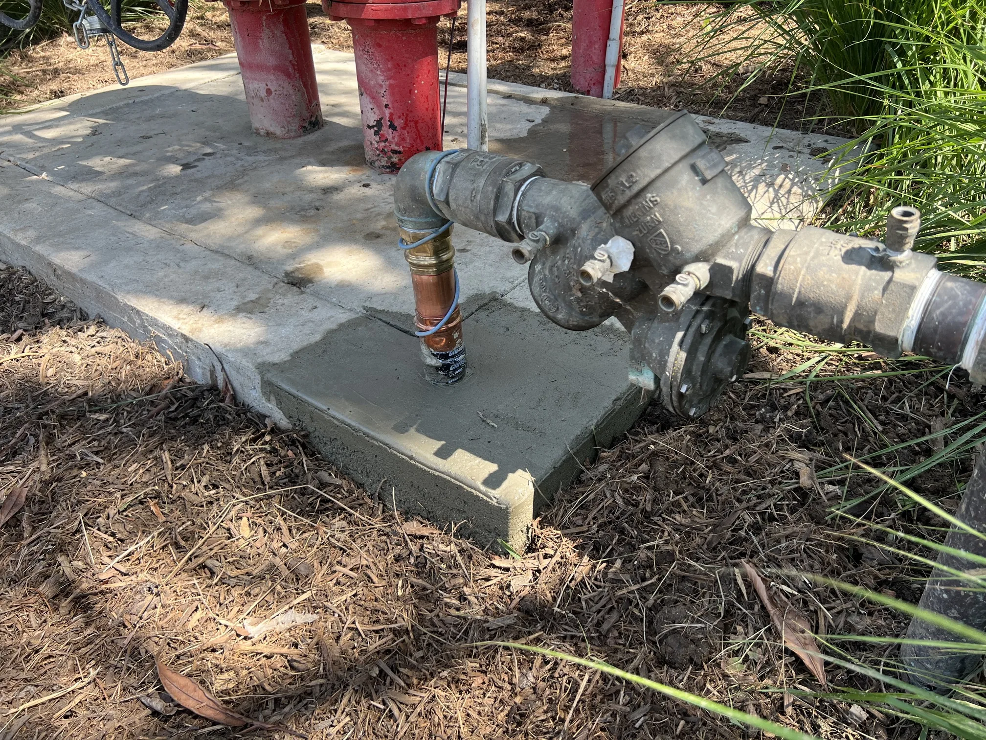 Backflow preventer installed at a commercial fire hydrant connection