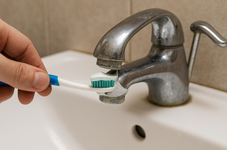 Using flouride toothpaste on taps with calcium deposit