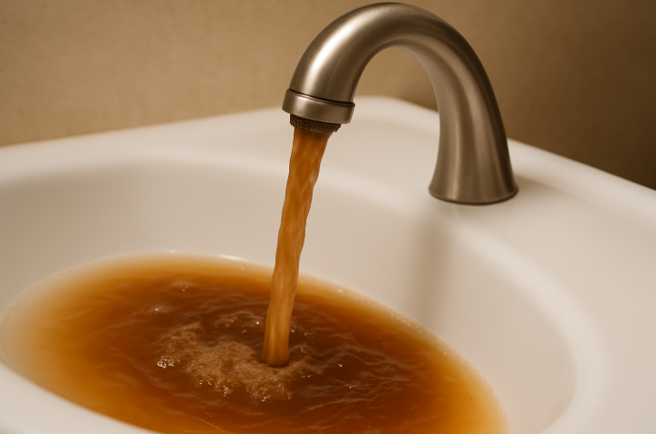 Rusty copper pipes changing water color