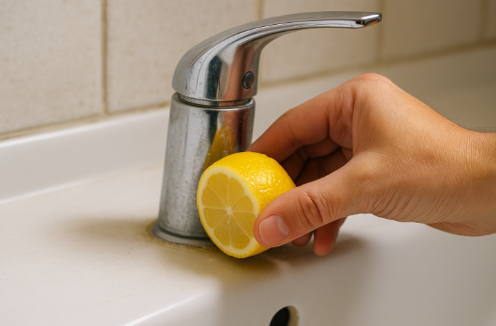 Rubbing lemon juice on taps with calcium deposit